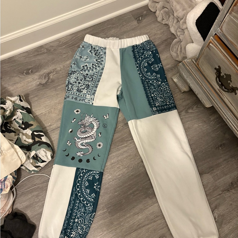 Rue21 Teal and White Patchwork Pants